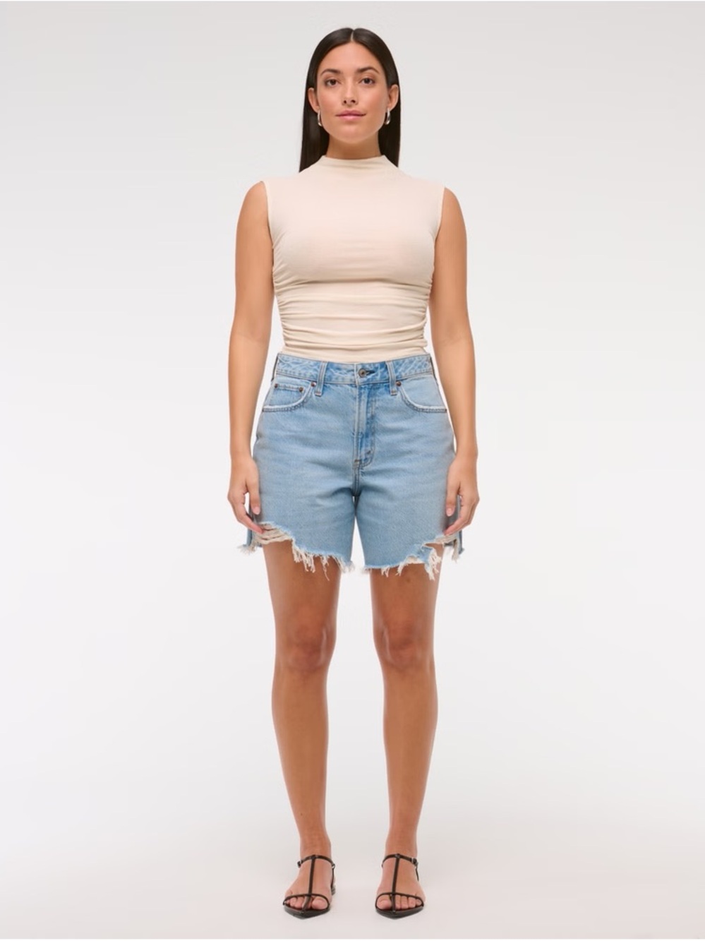 Abercrombie & Fitch Light Blue Distressed High-Rise Denim Shorts